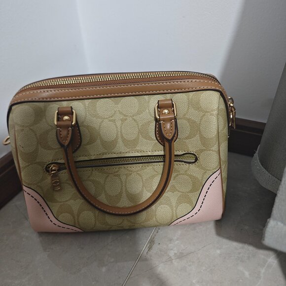 Coach Signature Canvas Twill Print Khaki Satchel - Picture 6 of 7